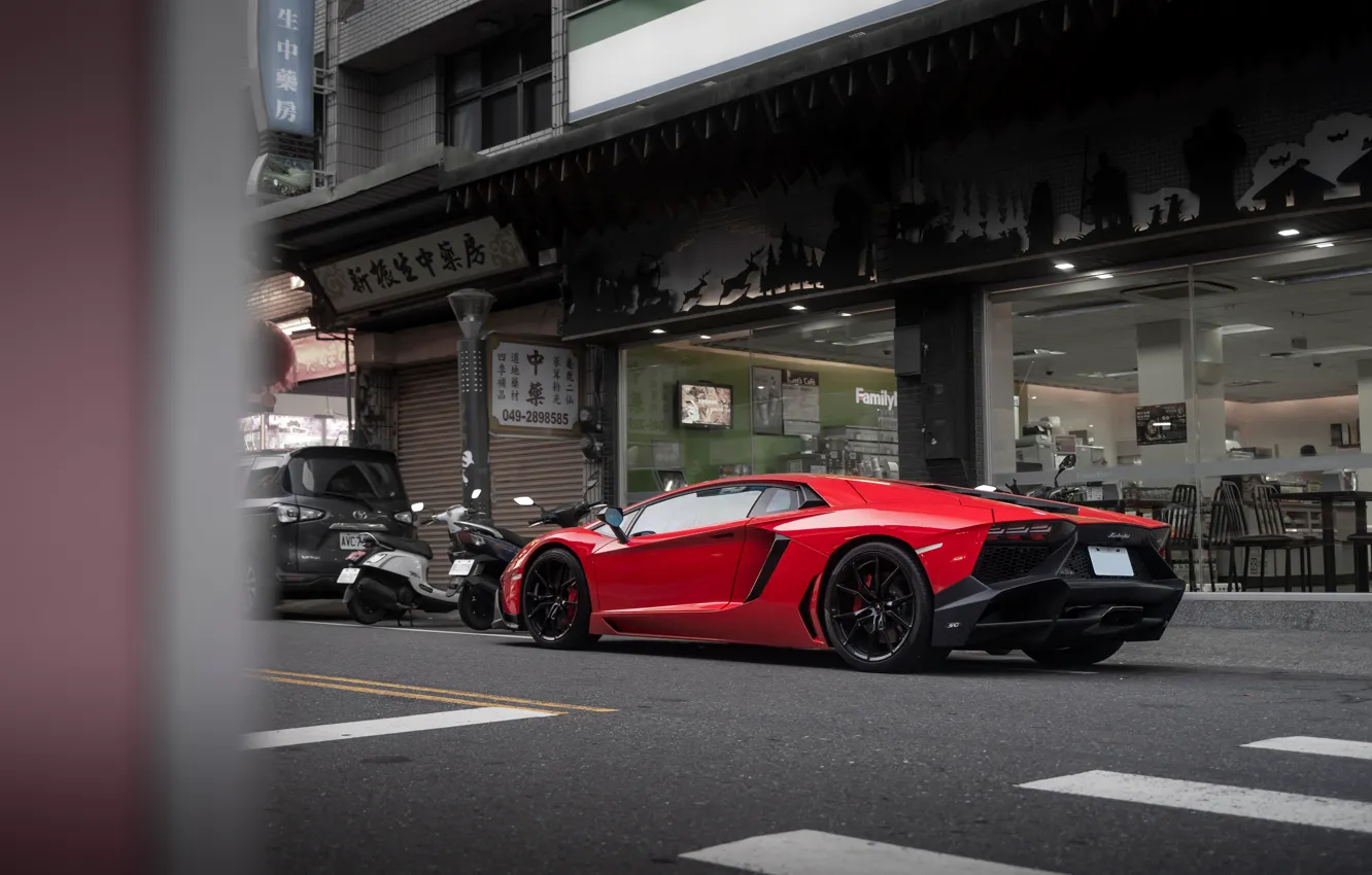 Photo wallpaper red, sports car, LP700-4, Lamborghini Aventador, Lamborghini LP700-4 Aventador