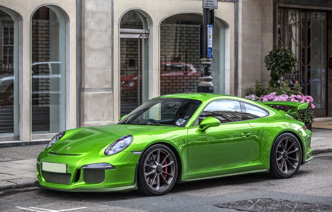 Photo wallpaper Porsche, Green, GT3, Street, 991