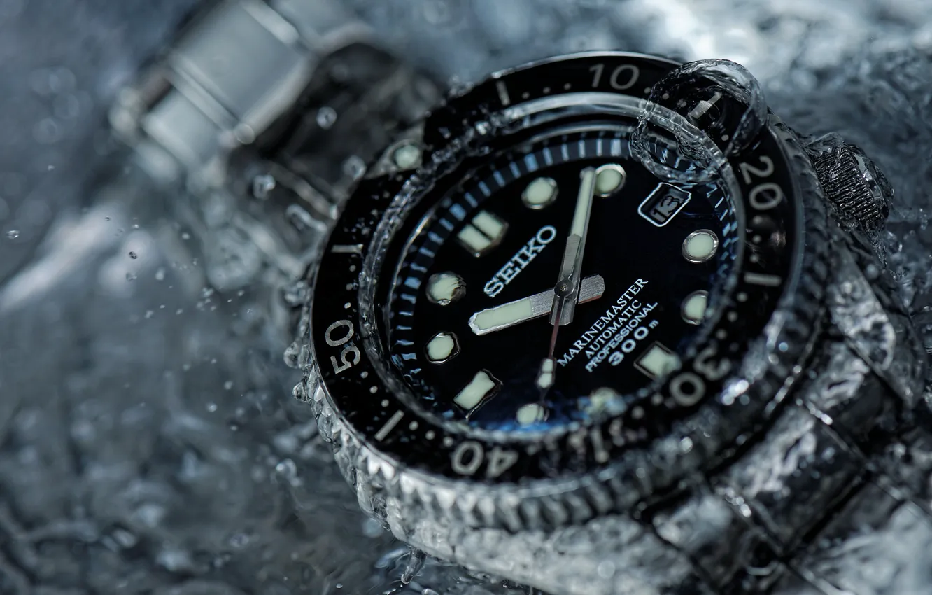 Photo wallpaper water, macro, style, watch, Seiko