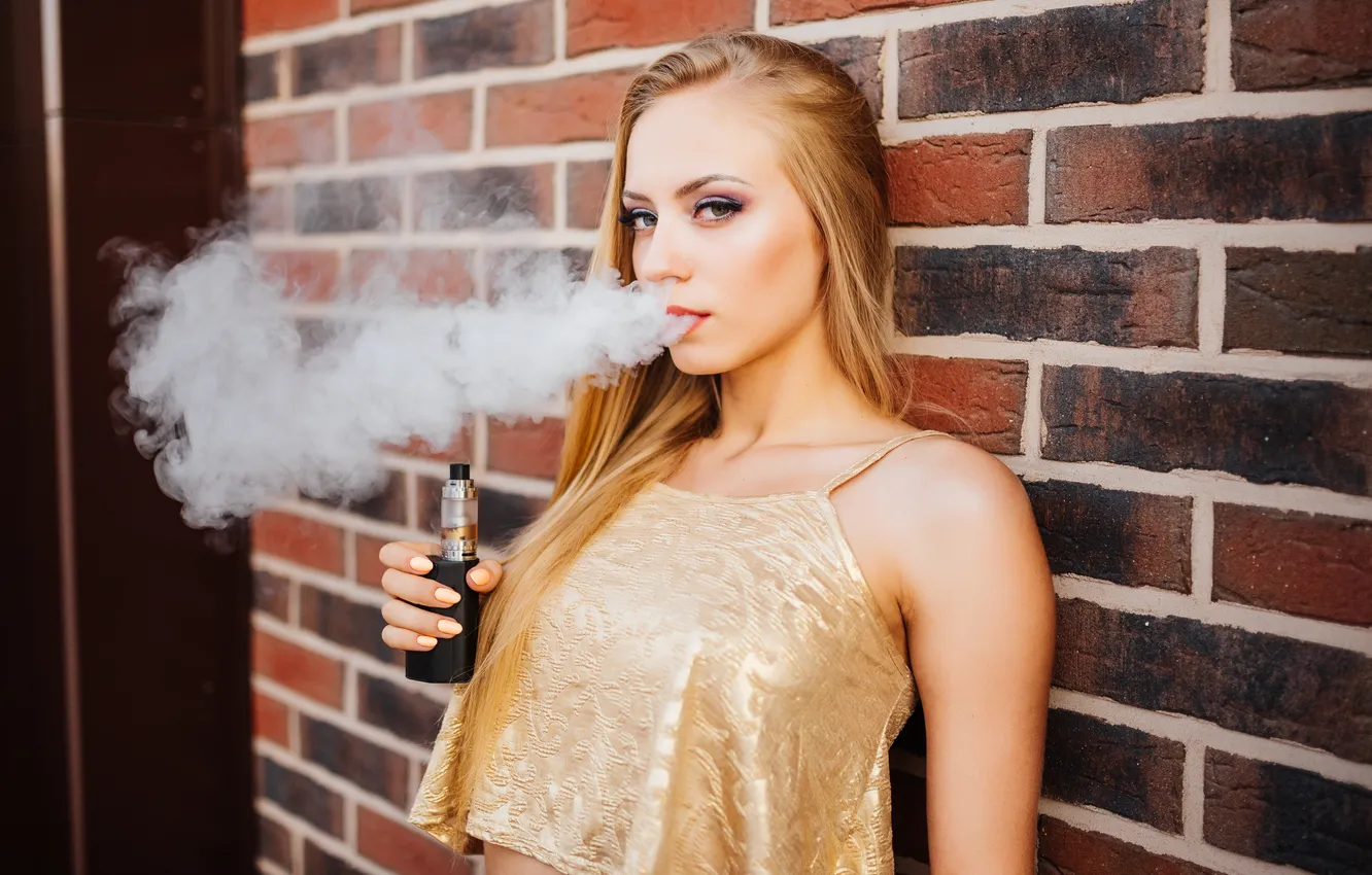 Photo wallpaper smoking, woman, young, beautiful, vaping, e-cigarette