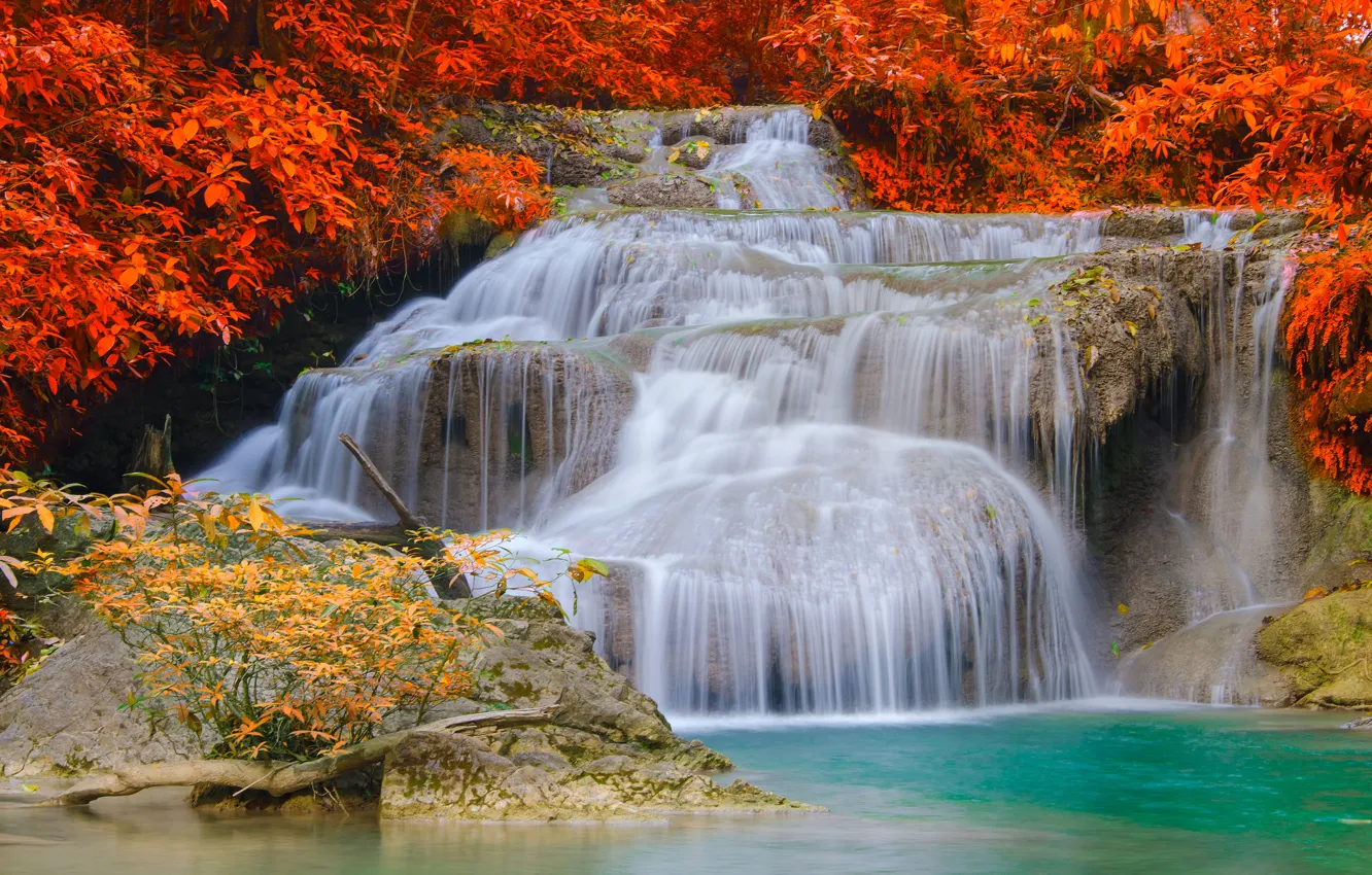 Photo wallpaper autumn, landscape, waterfall, nature, water, autumn, waterfall