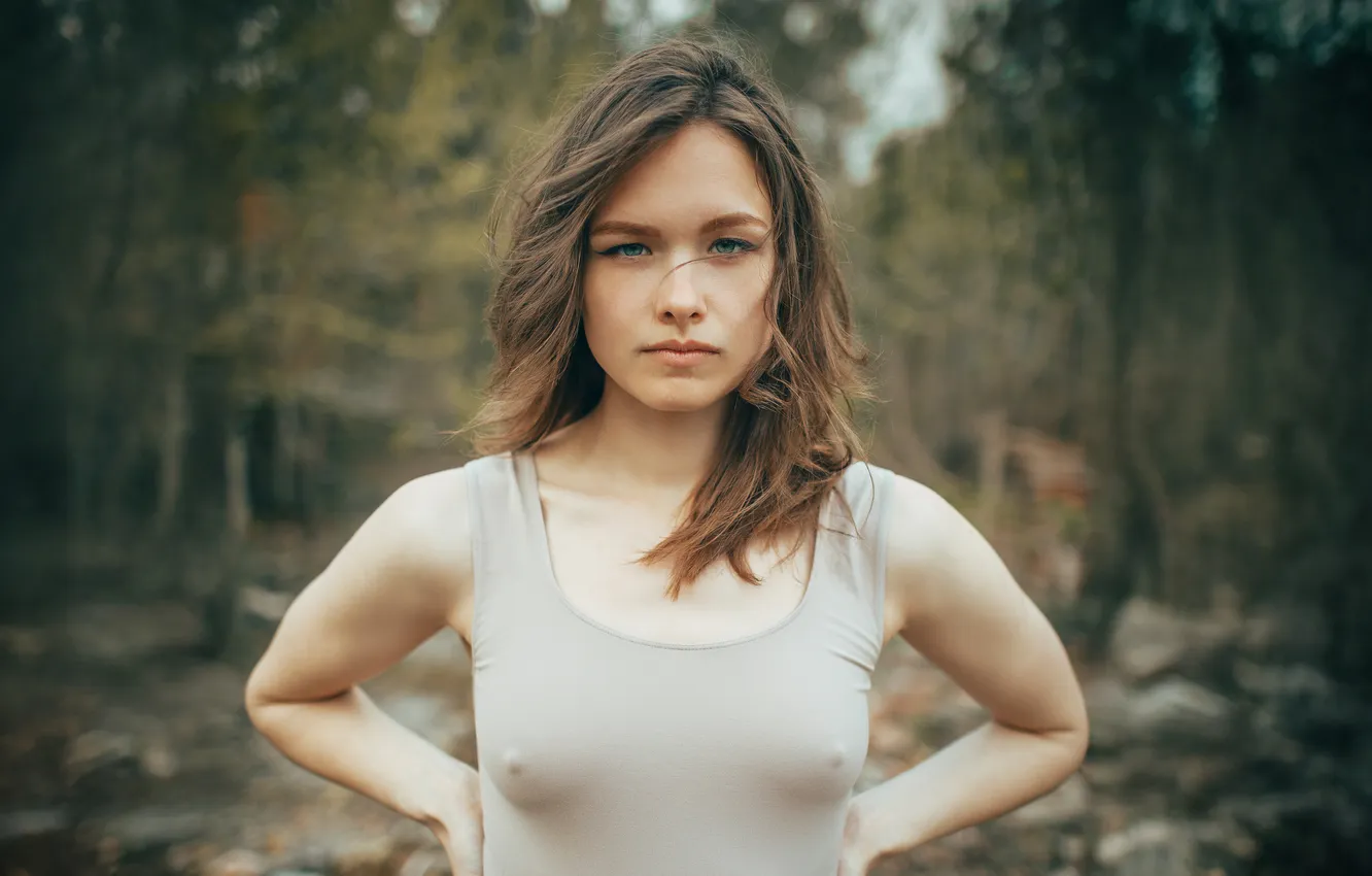 Photo wallpaper woman, model, portrait, young, long-haired, beautiful