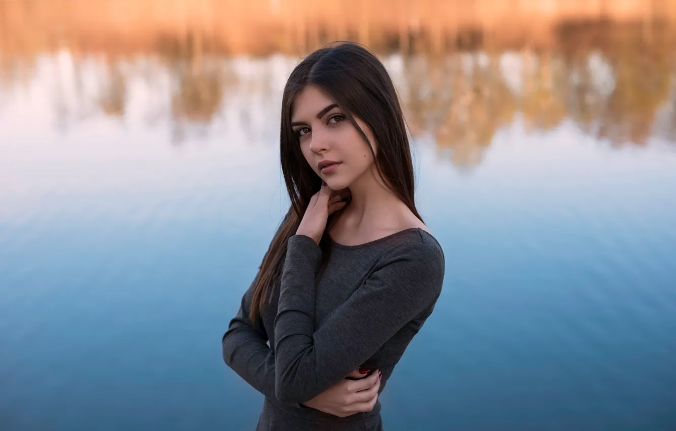 Photo wallpaper look, water, beauty, brown eyes, water, beauty, brown eyes, charm