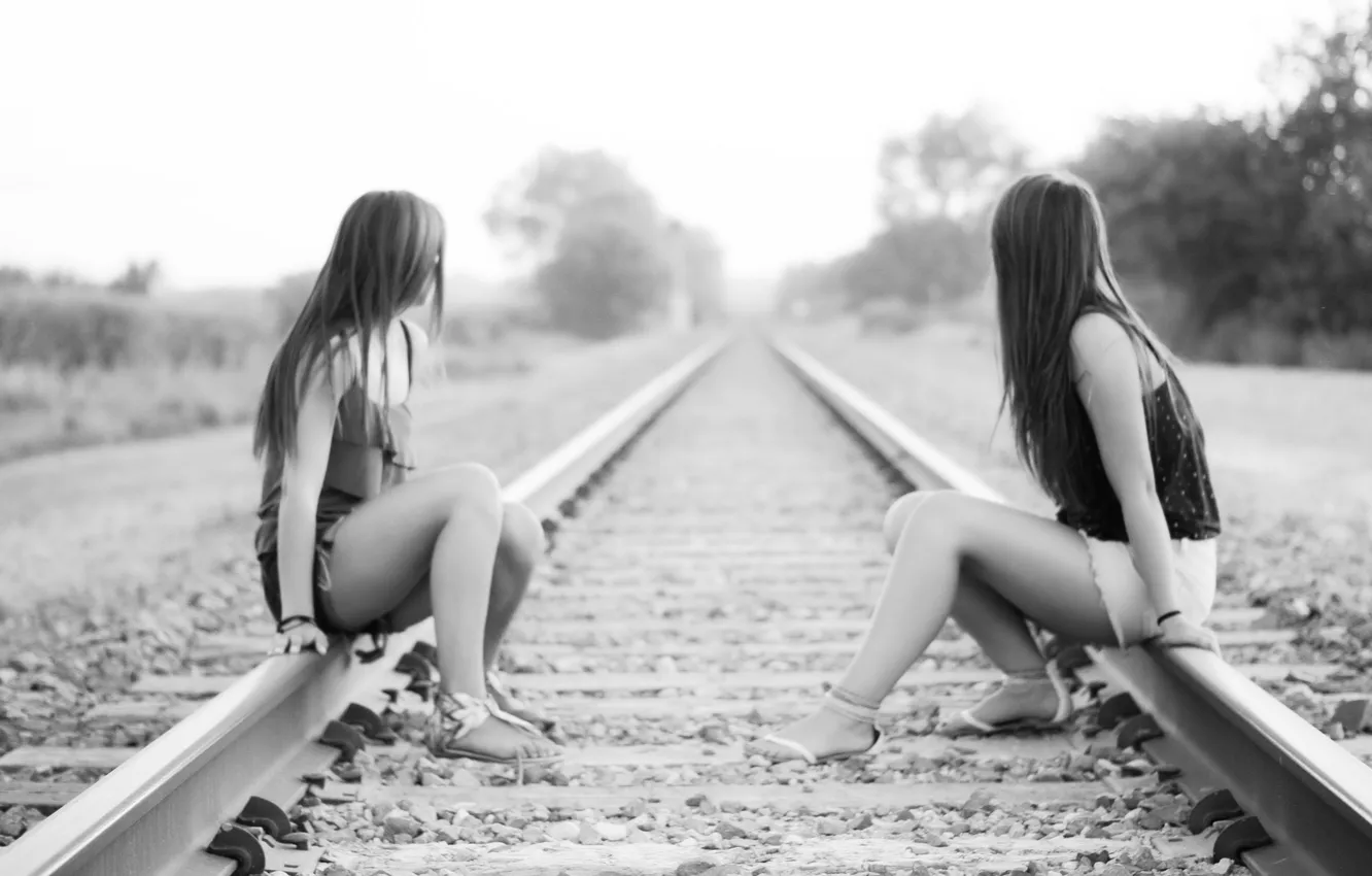 Photo wallpaper background, girls, railroad