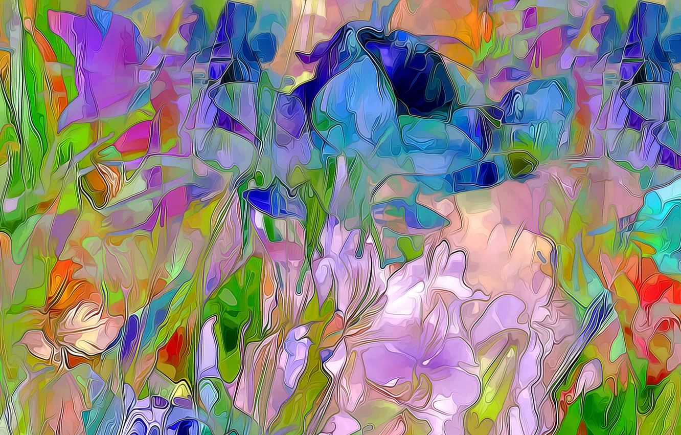 Photo wallpaper flowers, nature, rendering, petals, meadow