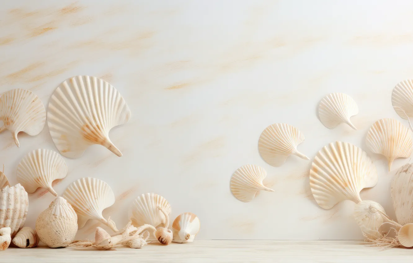 Photo wallpaper shell, light background, composition, AI art, neural network