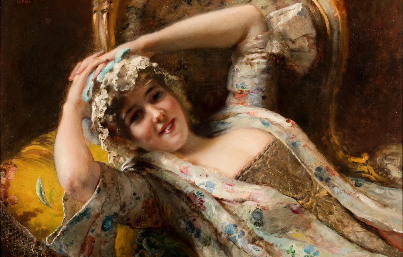 Photo wallpaper girl, Flirty, Konstantin Makovsky