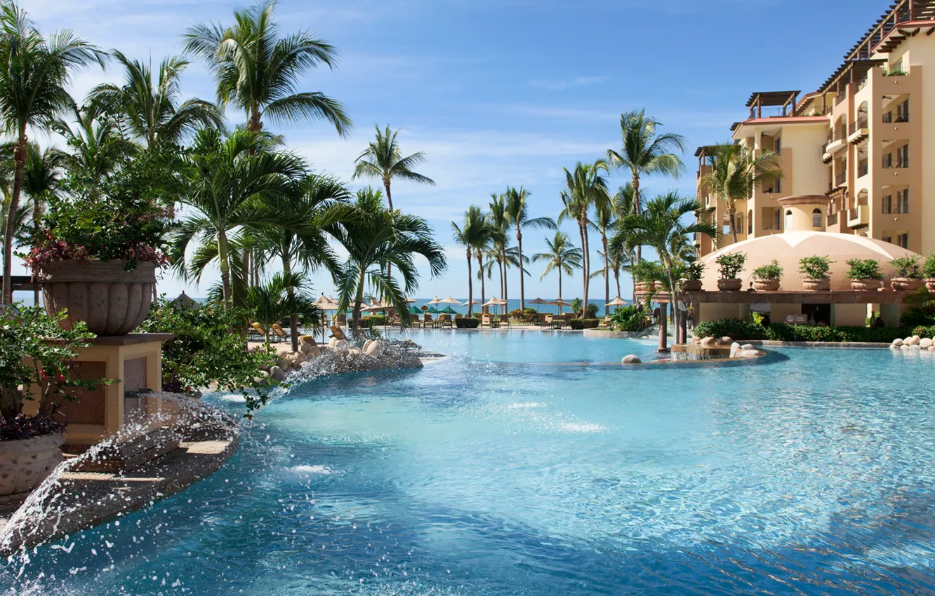 Photo wallpaper palm trees, the ocean, pool, Mexico, resort, Mexico, stay, riviera Nayarit