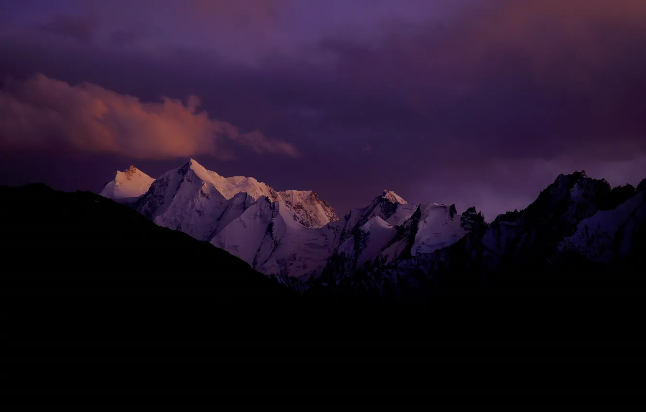 Photo wallpaper the sky, clouds, snow, mountains, nature, rocks, the evening, twilight