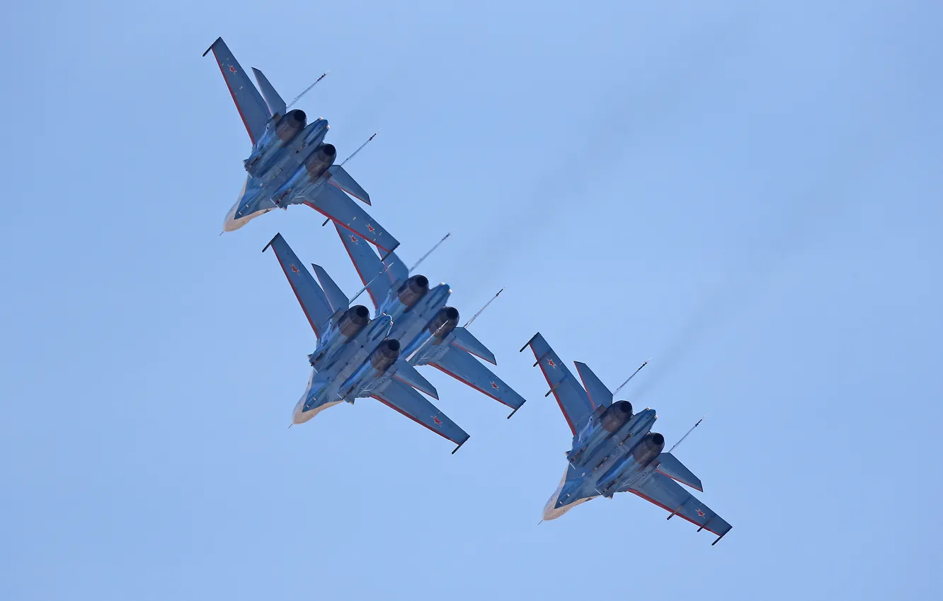 Photo wallpaper Vladislav Perminov, Su-27, the sky, the plane, speech, Russian Knights, aerobatic team