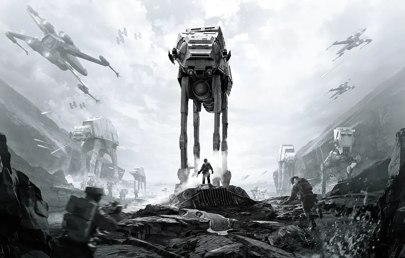 Photo wallpaper game, Electronic Arts, AT-AT, DICE, Stormtroopers, Rebels, AT-ST, star wars battlefront