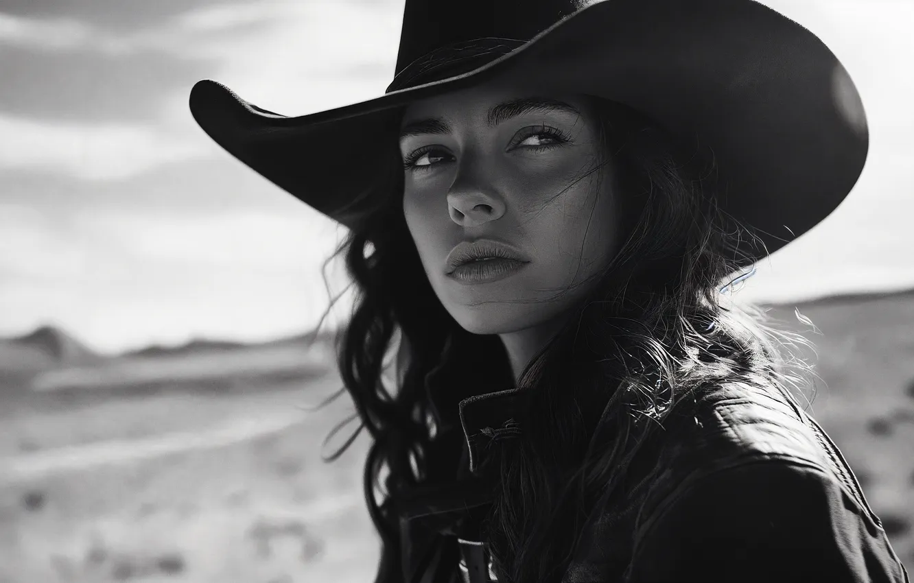 Photo wallpaper girl, hat, eyes, Cowgirl, AI Art
