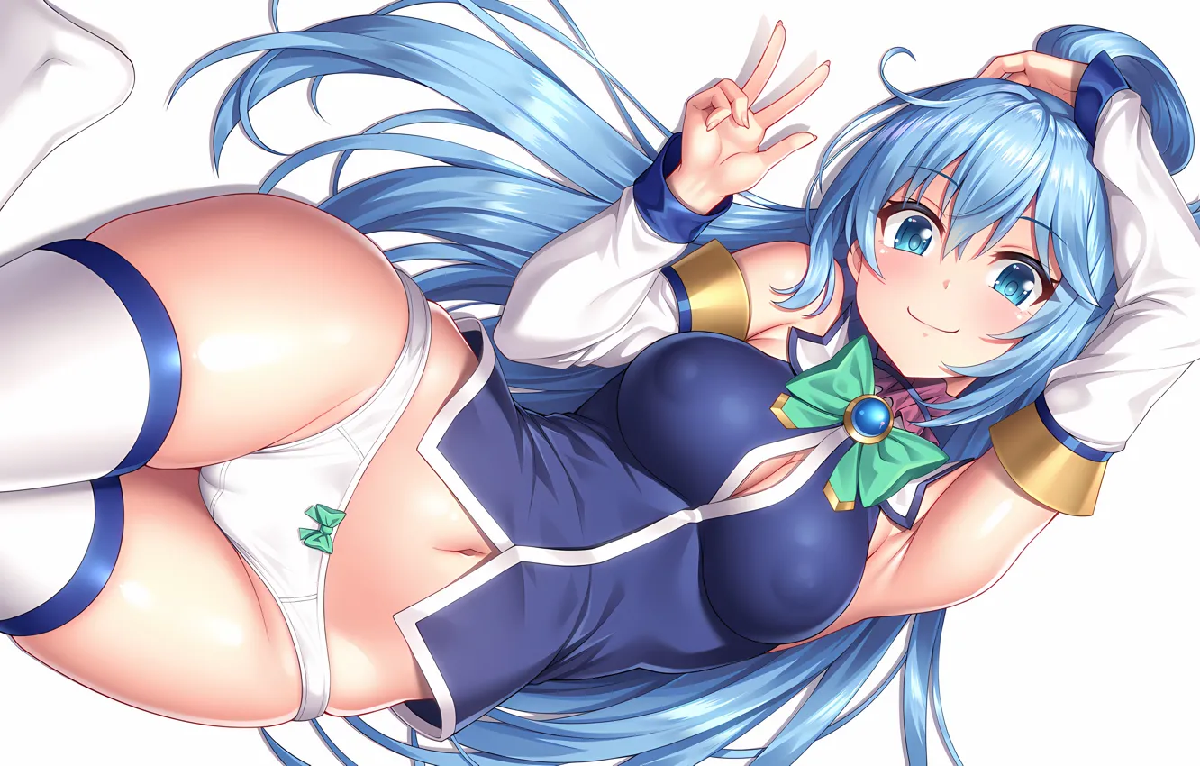 Photo wallpaper girl, sexy, lingerie, pantsu, cleavage, blouse, panties, thighhighs