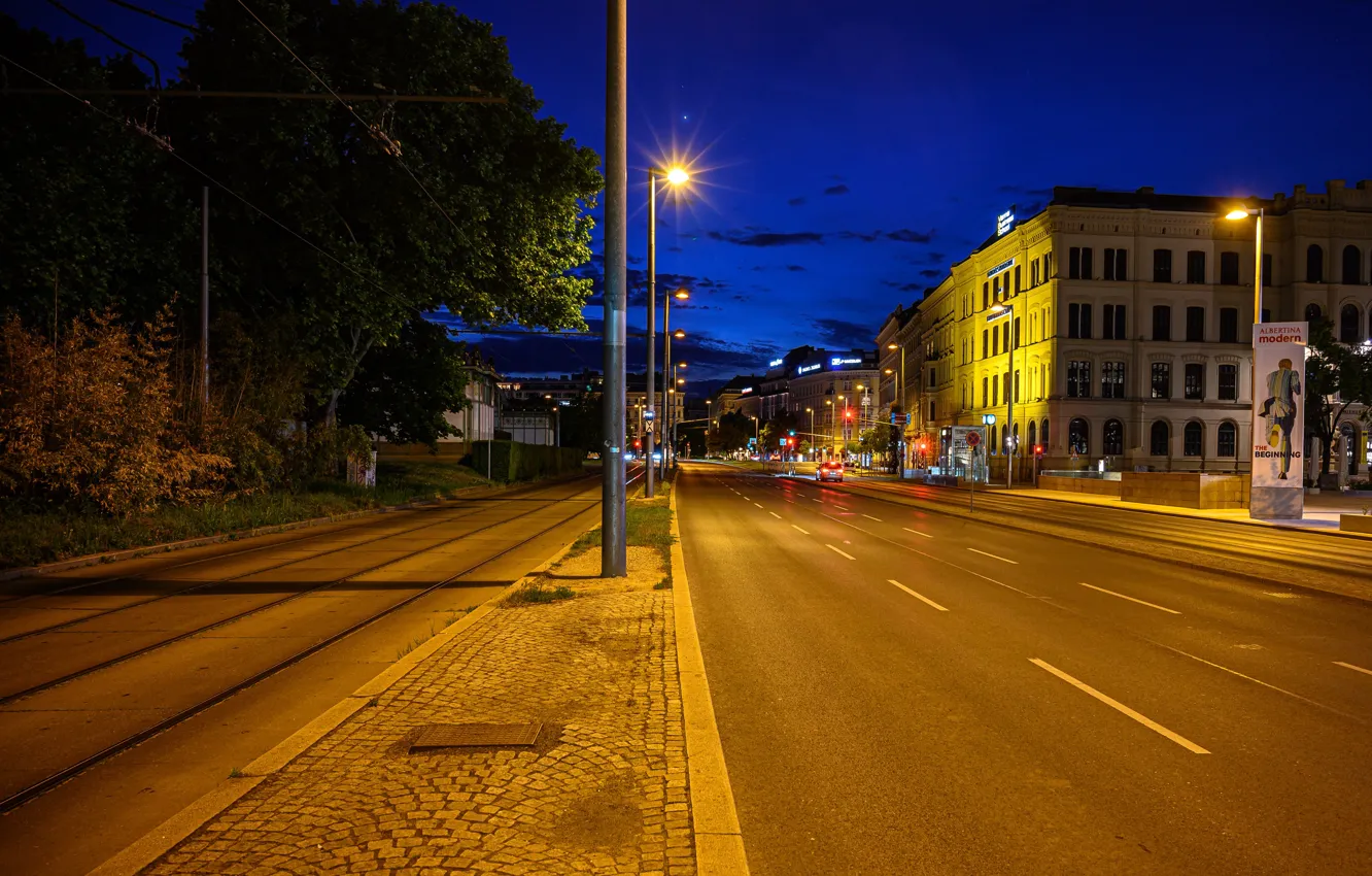 Photo wallpaper street, the evening, Austria, lights, Vienna