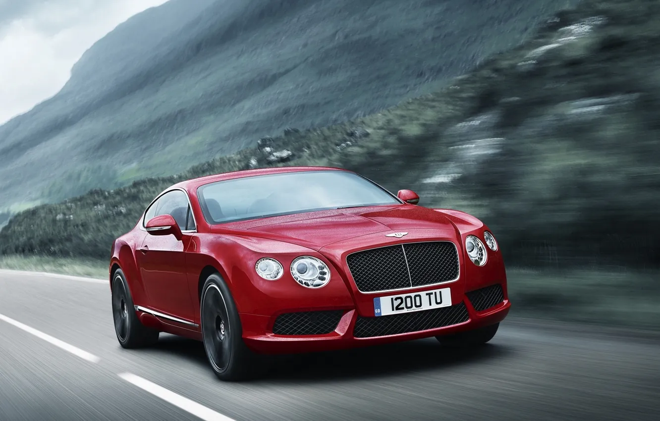 Photo wallpaper mountains, red, speed, continental, bentley, the front, Bentley, continental