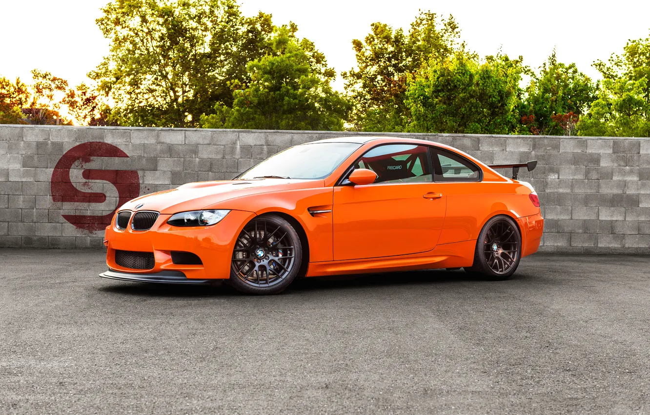 Photo wallpaper trees, orange, bmw, BMW, the fence, orange, gts