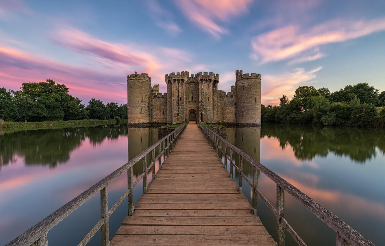 Photo wallpaper bridge, castle, England, East Sussex, Bodiam Castle