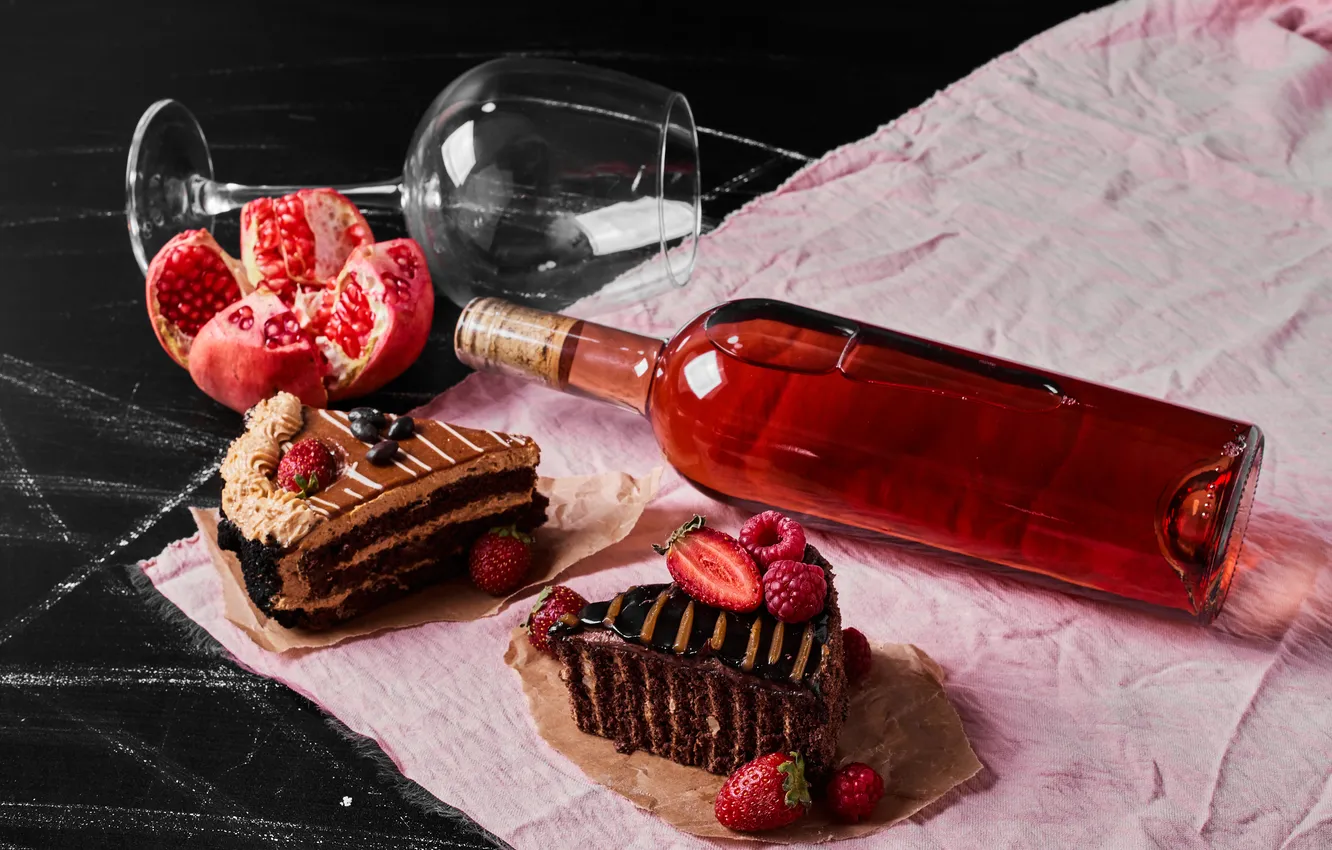 Photo wallpaper black, cake, wine, chocolate