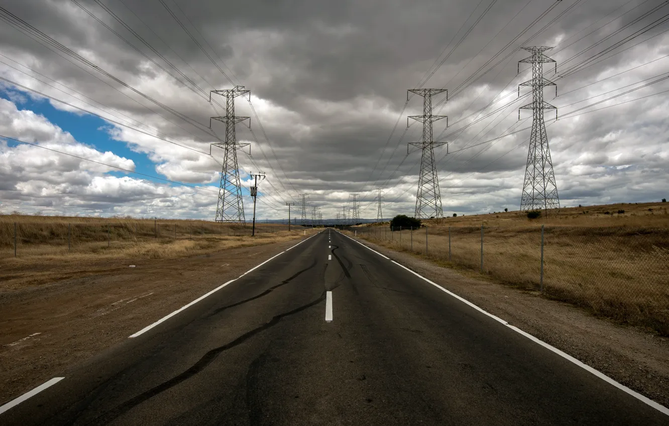 Photo wallpaper road, the sky, power lines