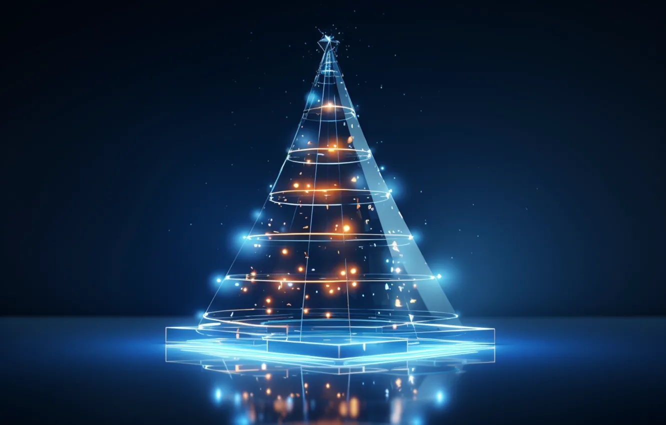 Photo wallpaper lights, new year, Christmas, herringbone, blue background, Christmas tree, futuristic, AI art