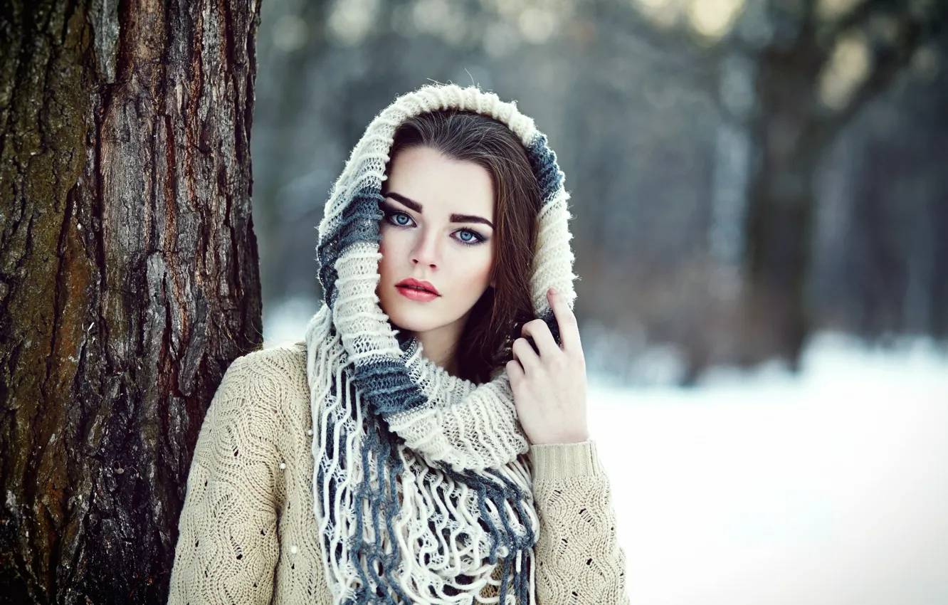 Photo wallpaper winter, look, girl, hair, lips, beautiful, Maria
