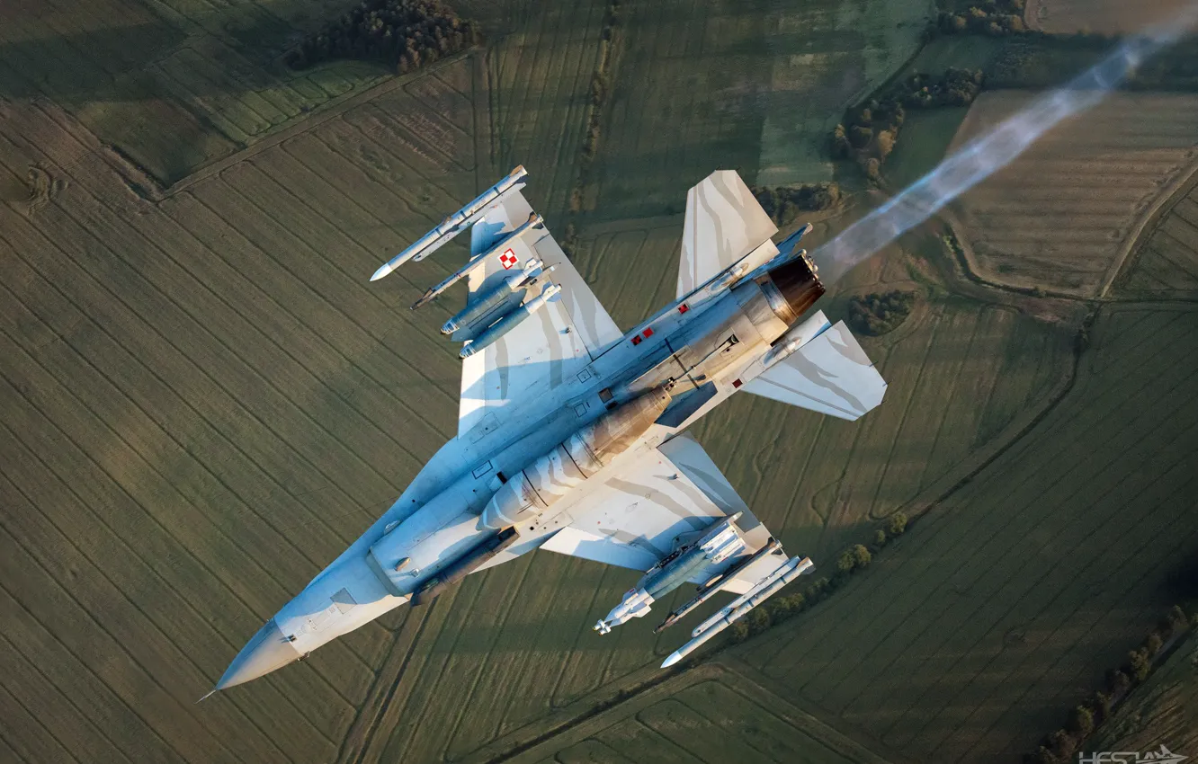 Photo wallpaper Field, F-16, The fast and the furious, F-16 Fighting Falcon, Polish air force, Bomb, PTB, …