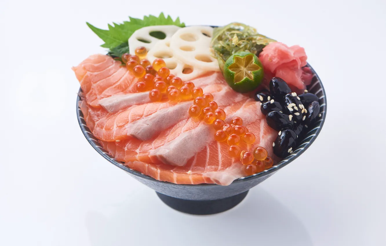 Photo wallpaper fish, Lotus, caviar, salmon, cuts