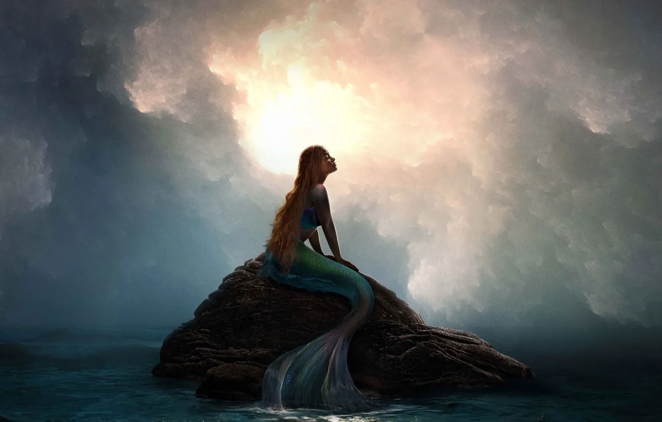 Photo wallpaper sea, clouds, stones, hair, fantasy, tail, USA, Disney