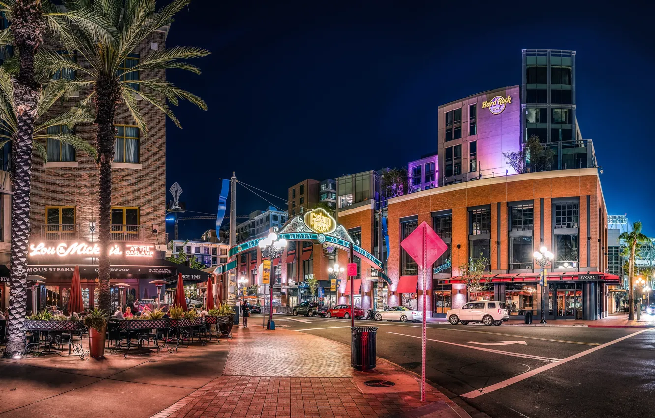 Photo wallpaper night, lights, street, CA, USA, California, San Diego, San Diego