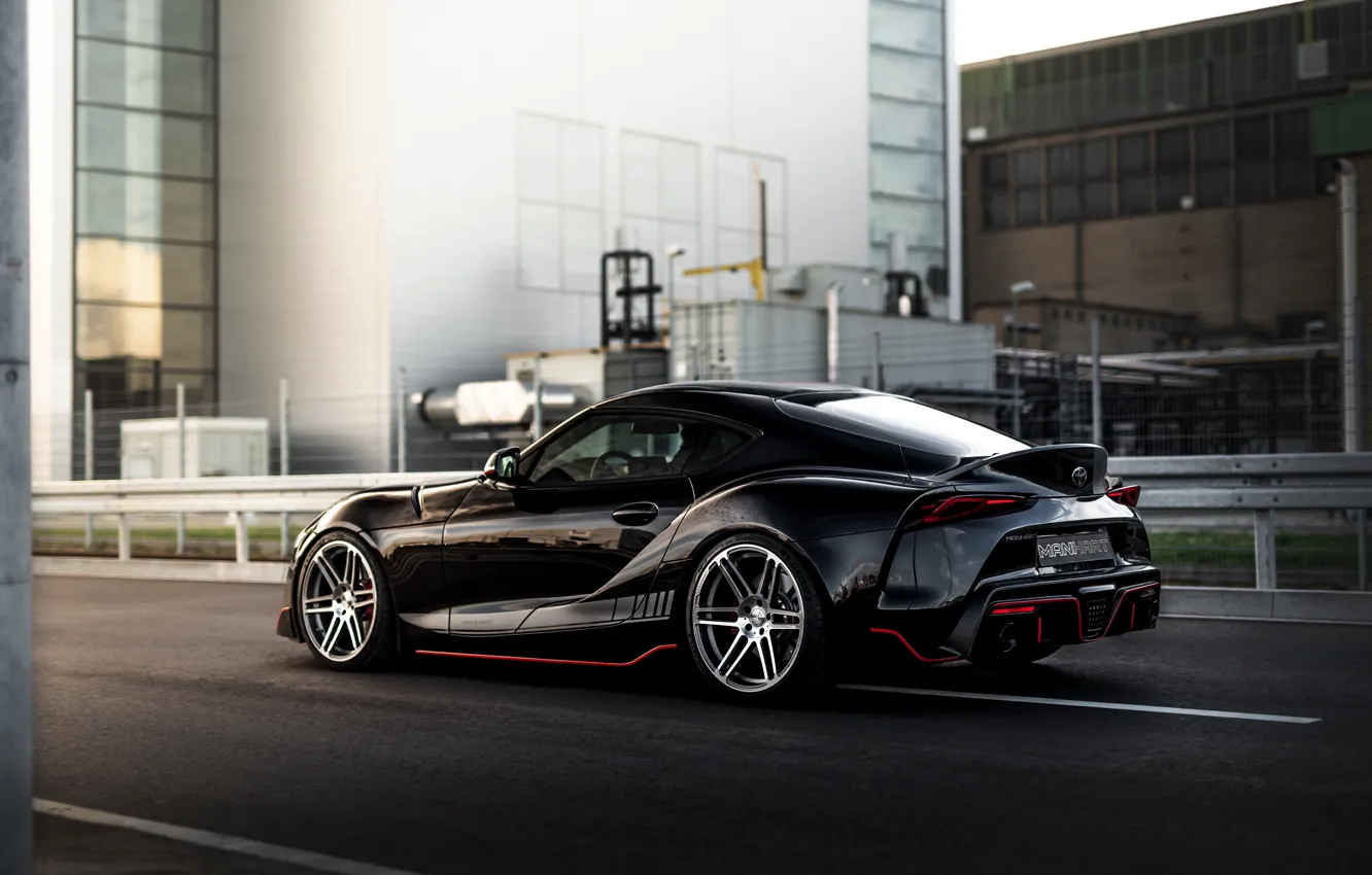 Photo wallpaper black, coupe, Toyota, Supra, the fifth generation, on the road, mk5, Manhart
