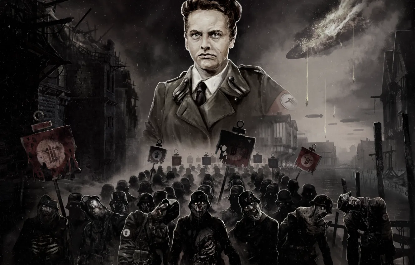 Photo wallpaper night, the game, soldiers, zombies, shooter, MachineGames, Wolfenstein: The Old Blood, Nazi