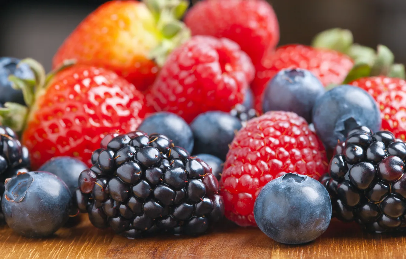 Photo wallpaper berries, raspberry, blueberries, strawberry, BlackBerry