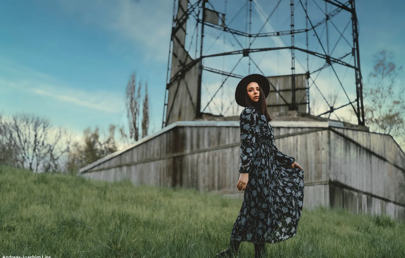 Photo wallpaper look, landscape, pose, model, portrait, hat, makeup, dress