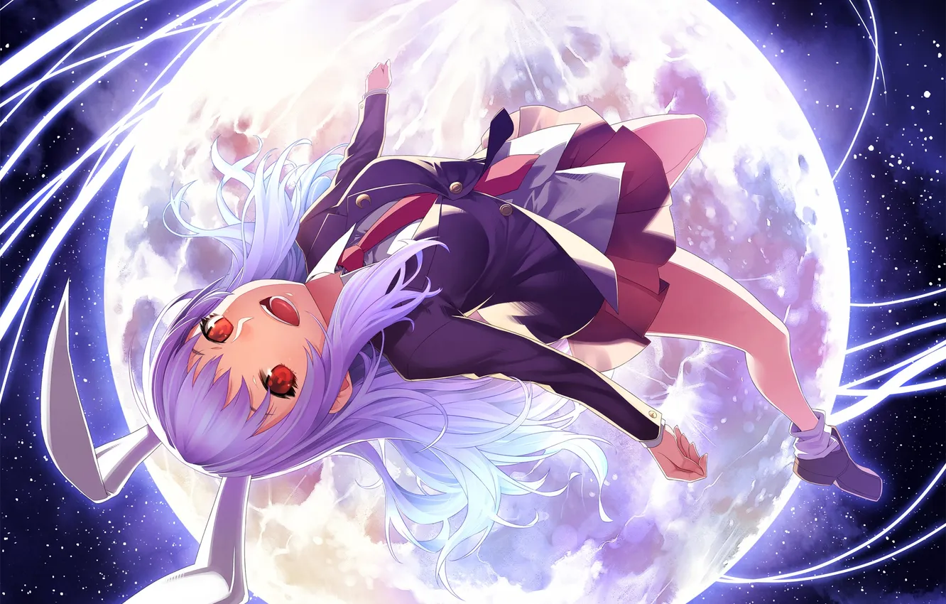 Photo wallpaper look, girl, flight, joy, night, the moon, ears, touhou