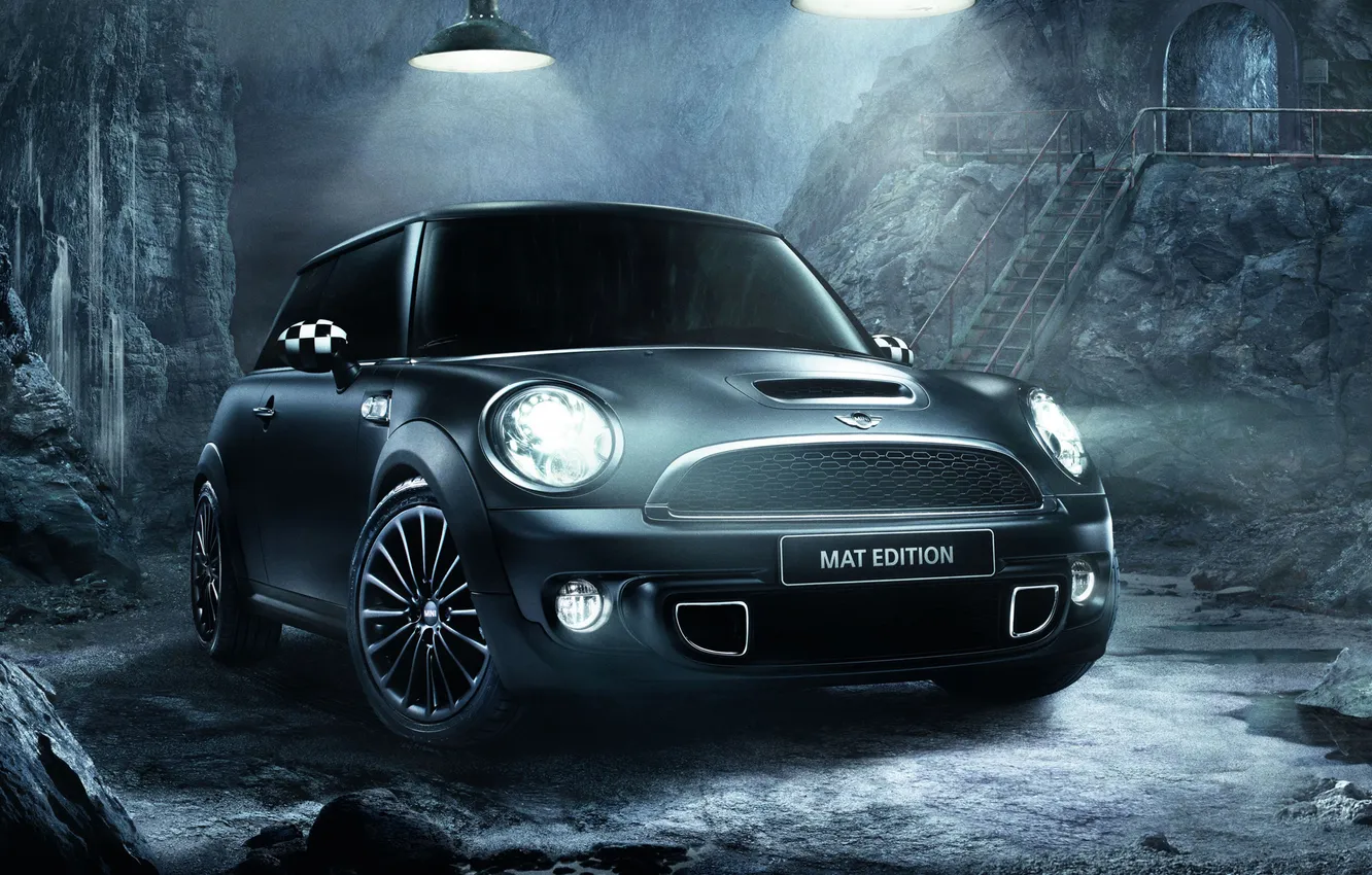 Photo wallpaper car, machine, black, Mini, Cooper, mini, Matt, car