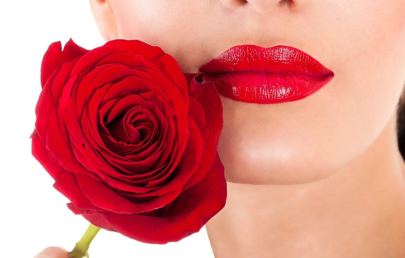 Photo wallpaper flower, girl, face, rose, makeup, lips