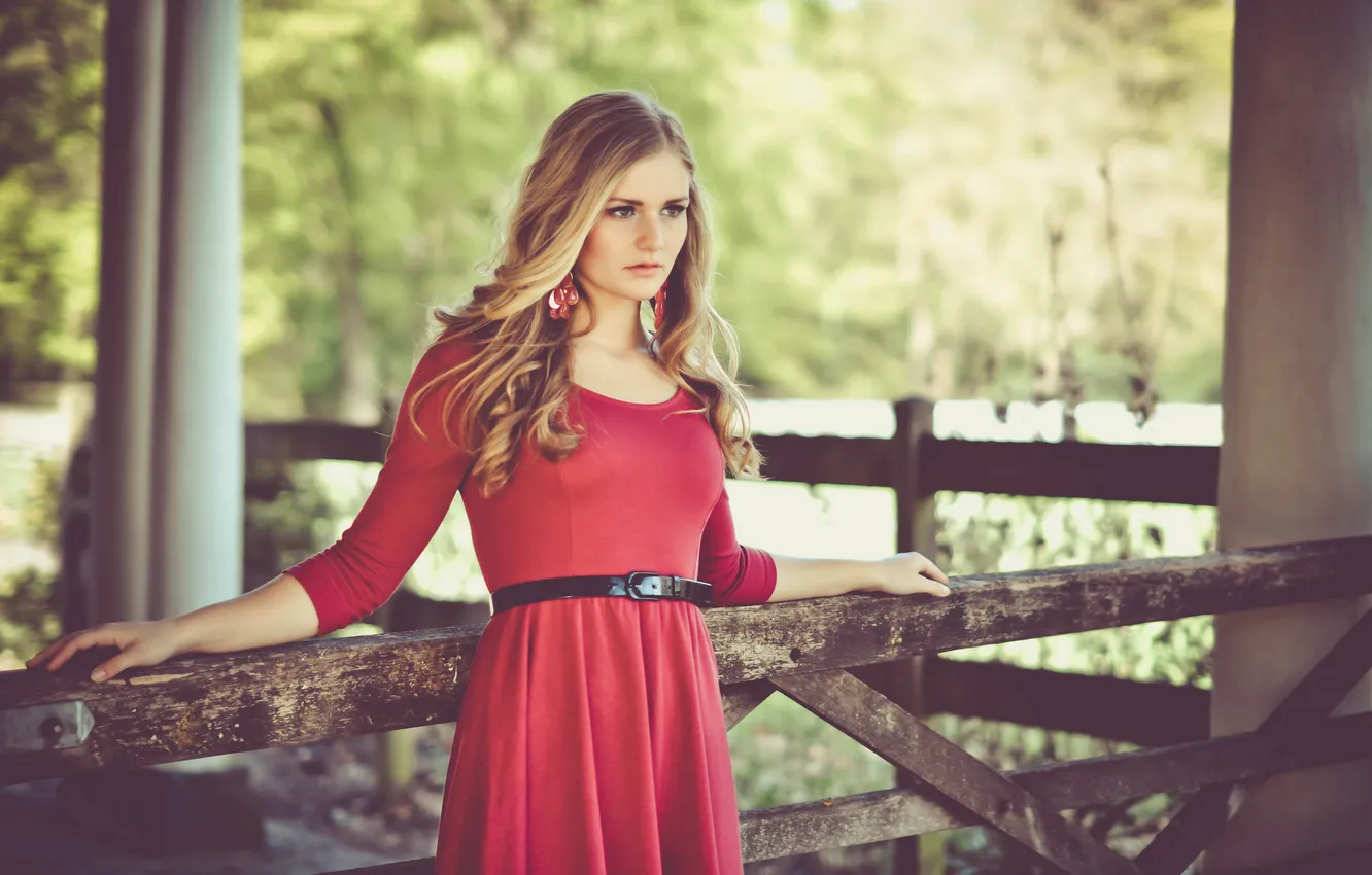 Photo wallpaper dress, red dress, dress, corral, blonde hair, red dress, Blonde Hair, corral
