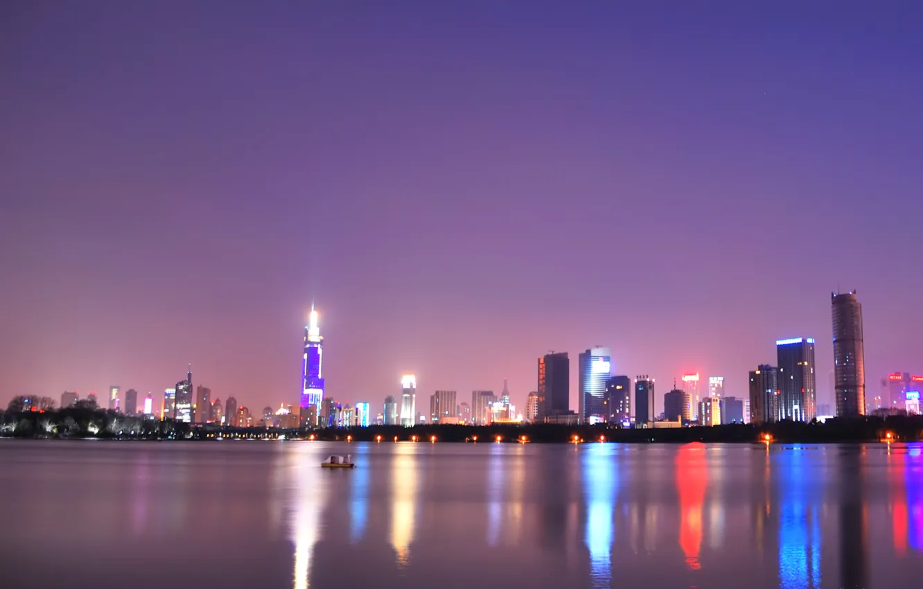 Photo wallpaper city, city sea, City night