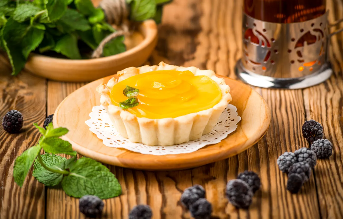 Photo wallpaper berries, cake, mint, dessert, tartlets