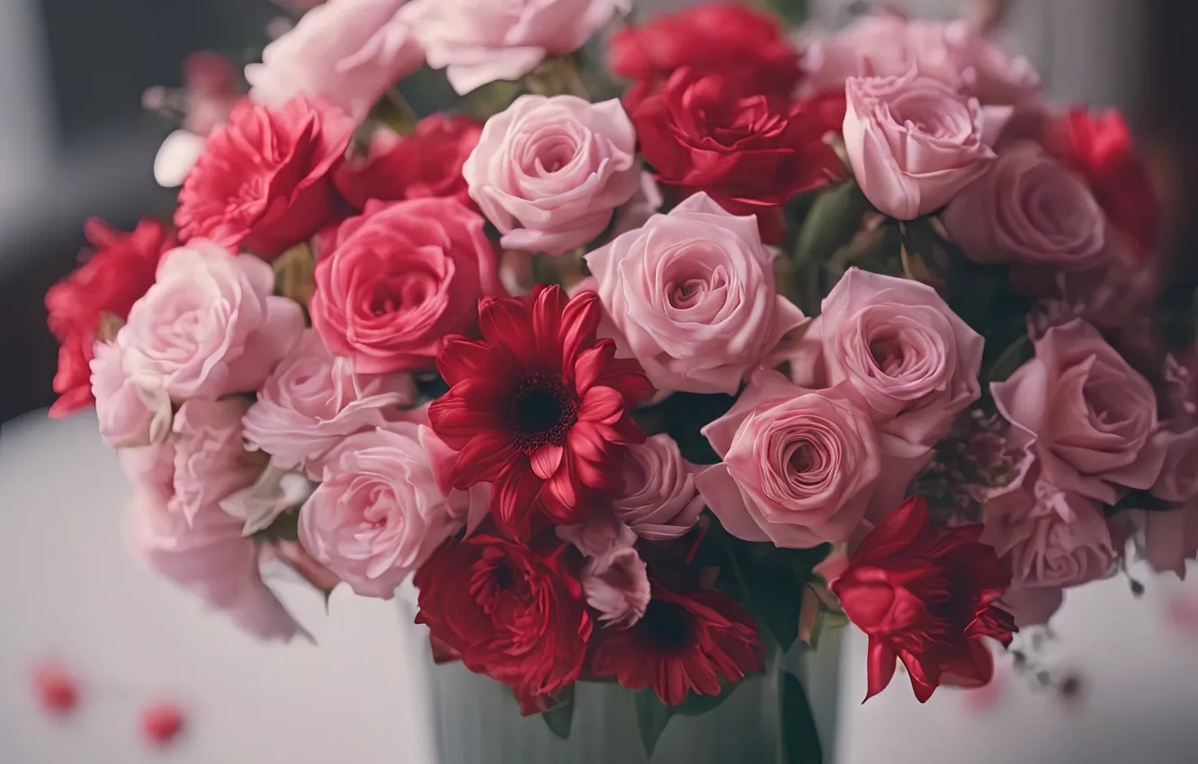 Photo wallpaper flowers, roses, bouquet, AI art, neural network