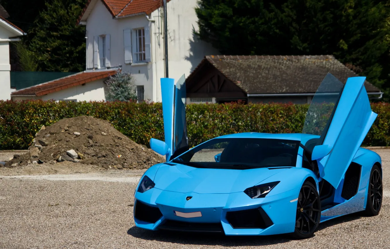 Photo wallpaper Lamborghini, supercar, paris, blue, france, LP700-4, Aventador, Exotic