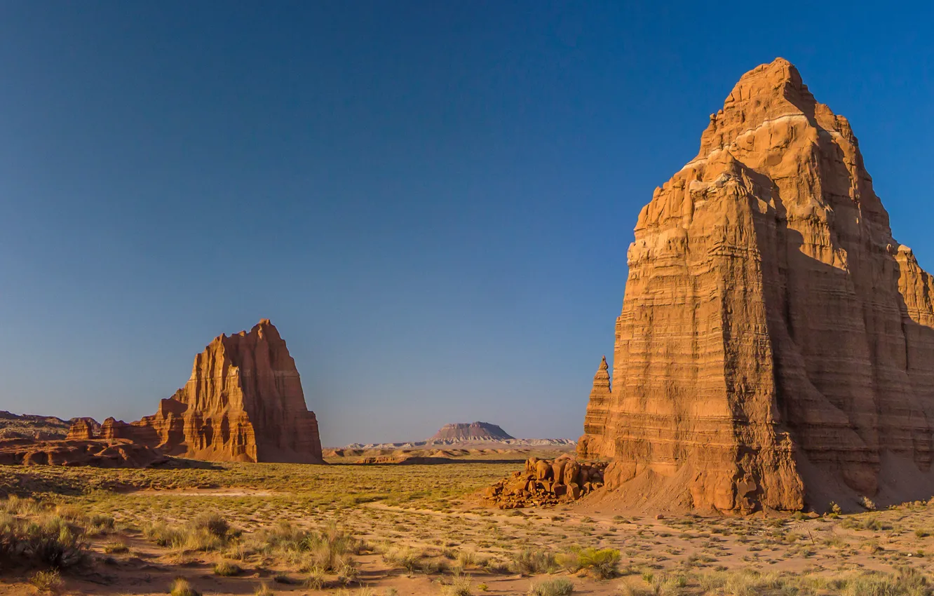 Photo wallpaper the sky, grass, stones, rocks, Sunny, Heath