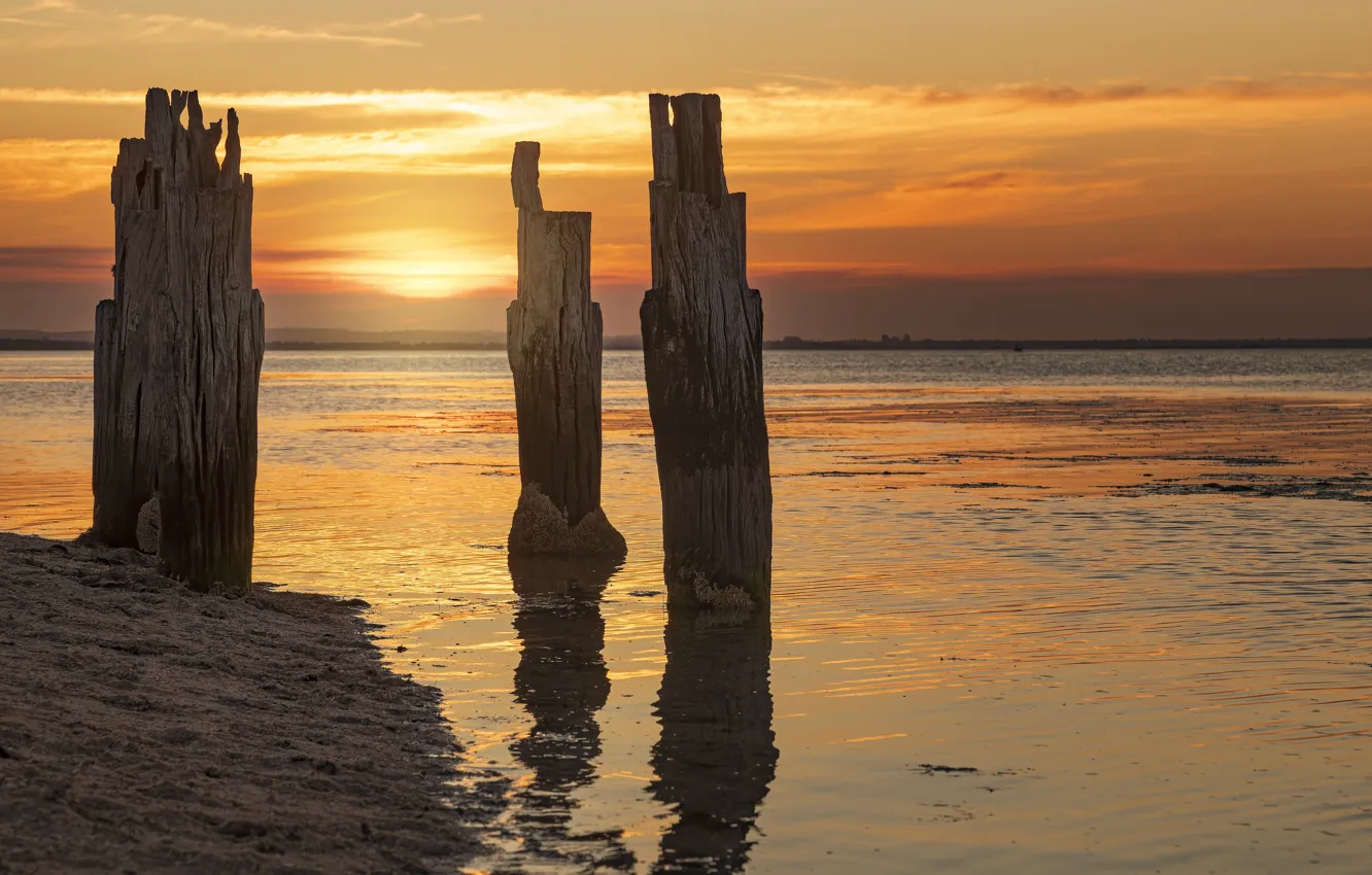 Photo wallpaper pier, Clifton Springs, Sunset at the old jetty