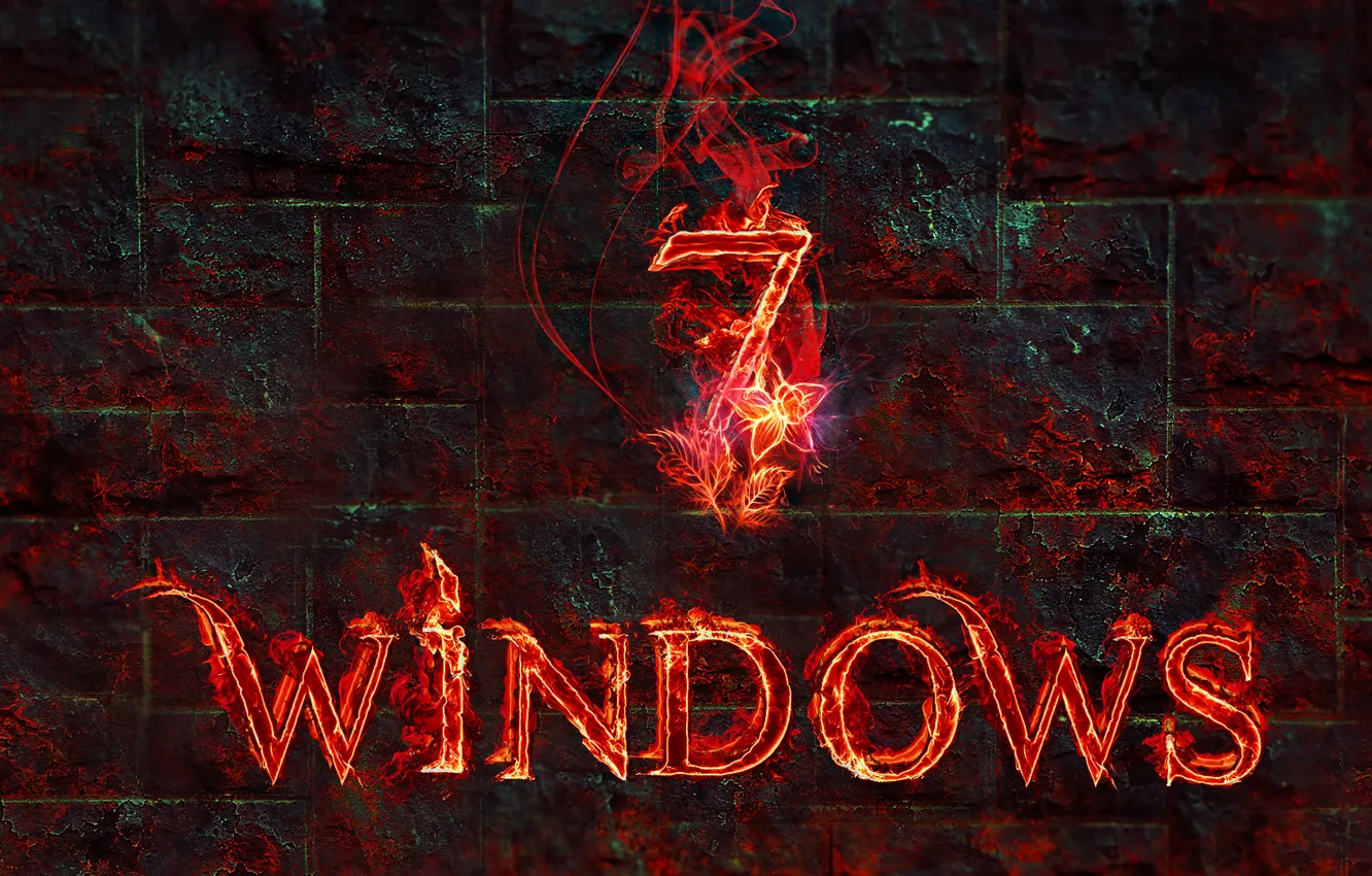 Photo wallpaper computer, text, wall, fire, flame, windows, operating system. texture