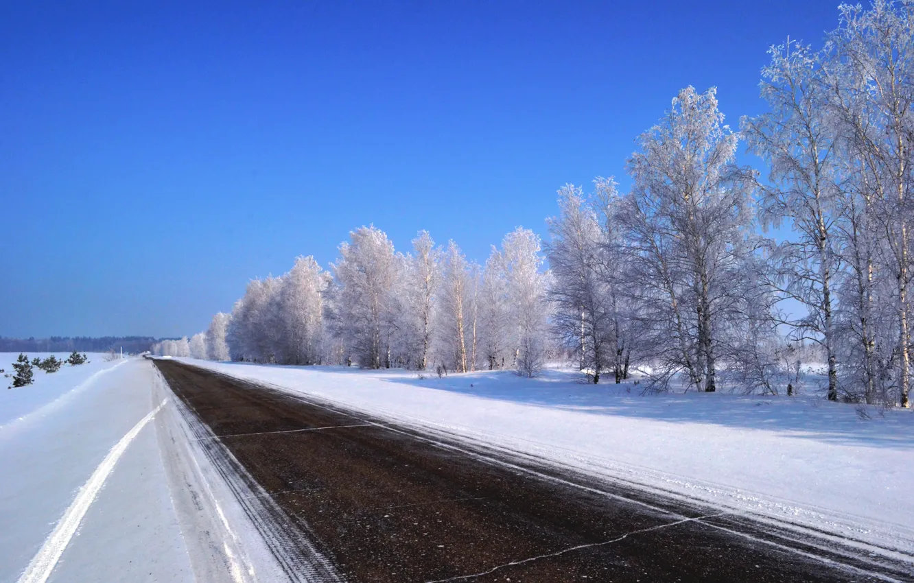 Photo wallpaper winter, road, nature