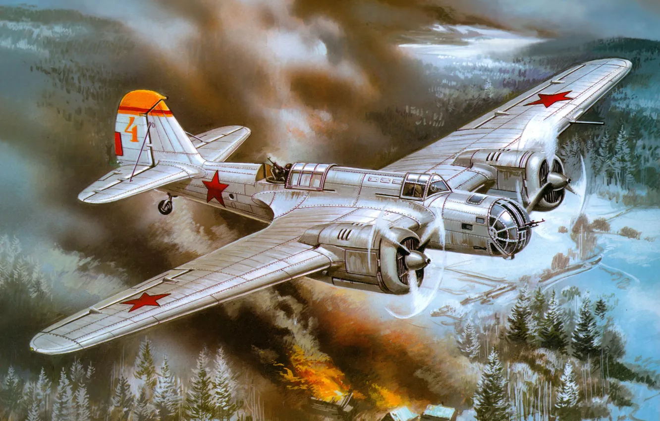 Photo wallpaper the sky, war, art, bomber, frontline, Soviet, speed, СБ2М-100A