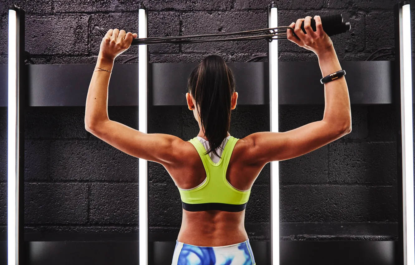 Photo wallpaper back, female, workout, gym