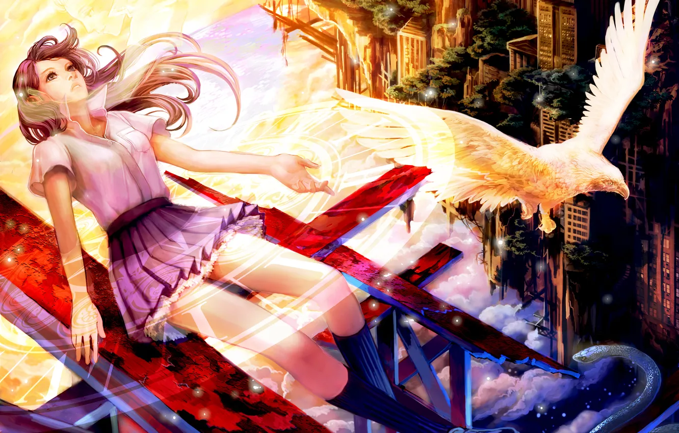 Photo wallpaper girl, magic, eagle, snake