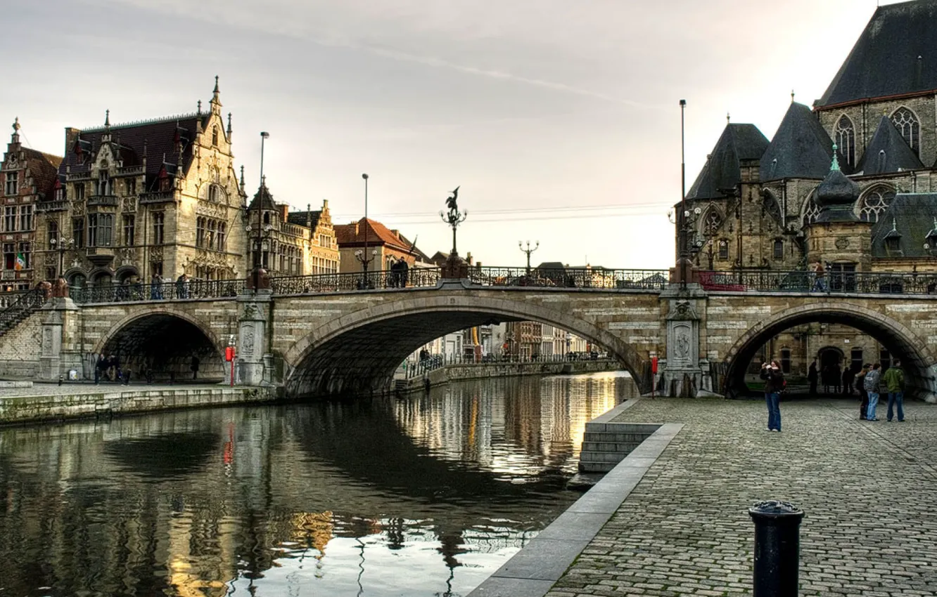 Photo wallpaper bridge, river, pavers, Europe
