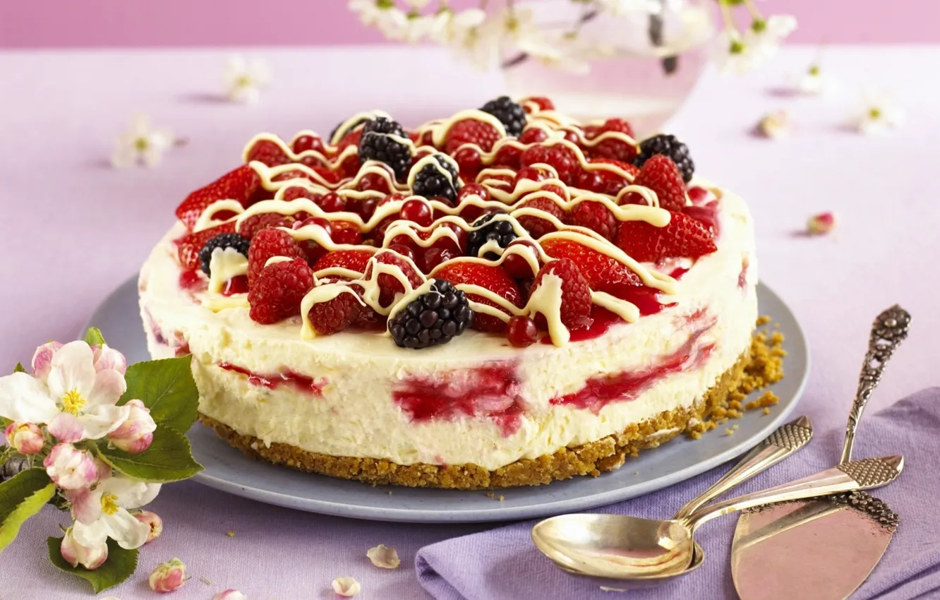 Photo wallpaper raspberry, food, strawberry, cake, cake, fruit, cake, cream